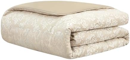 Loom and Mill 9-Piece Elegant Damask Comforter Set, Beige White, King