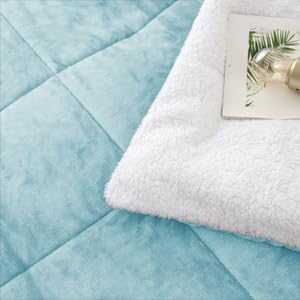 Sherpa Comforter Set Twin XL Size, Smoke Blue Bedding Set with Sham