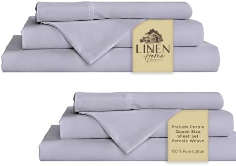 Linen Home 2-Pack Queen Sheet Set, 100% Cotton Percale Bedding, 8-Piece Value Bundle, Deep Pocket Cooling Bedsheets for Hot Sleepers Breathable & Crisp Hotel Quality, Long-Staple Cotton Prelude Purple