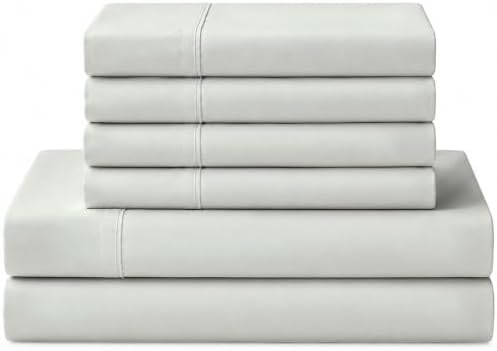 Linen Home 100% Cotton Percale Sheets King Size, Dove Grey, Deep Pocket, 6 Pieces Set- 1 Flat, 1 Fitted and 4 Pillowcases, Crisp Cool and Long Staple Strong Bed Linen