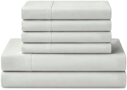 Linen Home 100% Cotton Percale Sheets Queen Size, Dove Grey, Deep Pocket, 6 Pieces Set- 1 Flat, 1 Fitted and 4 Pillowcases, Crisp Cool and Long Staple Strong Bed Linen