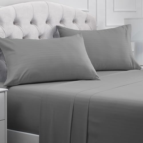 Mellanni Iconic 4-PC, Ultra Soft Sheet Set (Cal King, Striped Gray/Silver)