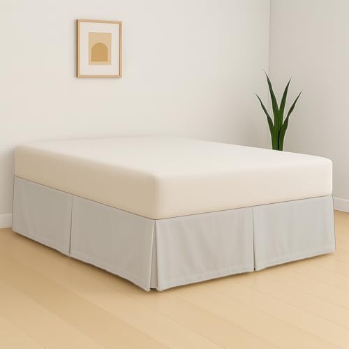 eBeddy Linens Split Corner Bed Skirt Queen 14 Inch Drop – 100% Microfiber, – Platform Style, Silver Grey Solid, 3-Sided Pleated, Tailored Fit, Hidden Storage, Hotel Luxury, Washable