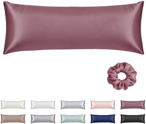 Vielit Satin Body Pillow Pillowcase 1pc,Silky Body Pillow Cover Similar to Silk Pillow Cases Soft Body Pillow Case 20x54 & Envelope Closure,Gift for Women Men Dusty Rose & 1 Satin Scunchie