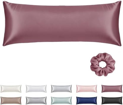 Vielit Satin Body Pillow Pillowcase 1pc,Silky Body Pillow Cover Similar to Silk Pillow Cases Soft Body Pillow Case 20x54 & Envelope Closure,Gift for Women Men Dusty Rose & 1 Satin Scunchie