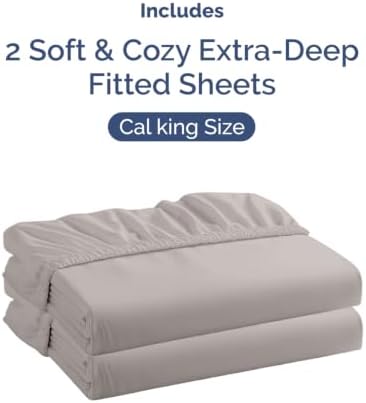 CGK Linens 2 Pack Extra Deep Cal King Fitted Sheets - Light Grey