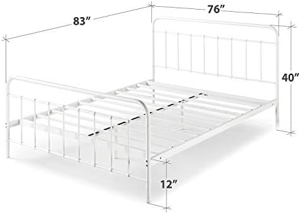 Zinus Florence Full Panel Metal Platform Bed Frame, Mattress Foundation, No Box Spring Needed, Easy Assembly, White, King