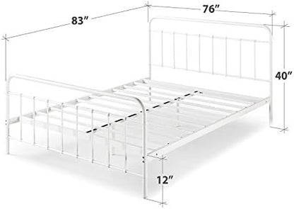 Zinus Florence Full Panel Metal Platform Bed Frame, Mattress Foundation, No Box Spring Needed, Easy Assembly, White, King