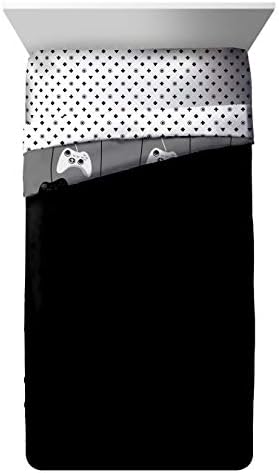 Jay Franco Game On 4 Piece Twin Bed Set - Includes Reversible Comforter & Sheet Set - Bedding Features Video Game Contoller - Super Soft Fade Resistant Microfiber