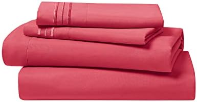 Clara Clark Bed Sheets, Premier 1800 Series 4 Piece Bed Sheet Set, Deep Pocket, Wrinkle, Fade, Stain Resistant, Luxury Soft Bedding Sheets & Pillowcases, Twin-XL, Coral Pink