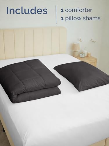 Twin Comforter Set - Dark Grey Bedding for All Seasons - 2 Piece Bed Set