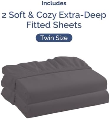 CGK Linens 2 Pack Extra Deep Twin Fitted Sheets - Dark Grey