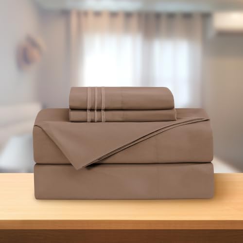 Elegant Comfort Luxury 4-Piece Bed Sheet Set - Luxury Bedding 1500 Premium Hotel Quality Microfiber, Wrinkle Resistant Cool & Breathable, Easy Elastic Fitted, King, Taupe-Tan