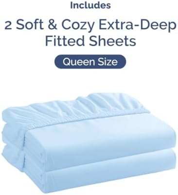 CGK Linens 2 Pack Extra Deep Queen Fitted Sheets - Light Blue