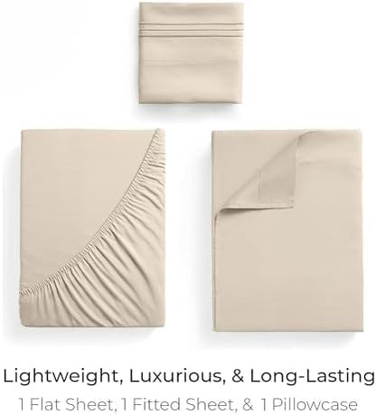 Mellanni Iconic 3-Piece, Ultra Soft Sheet Set (Twin, Beige)