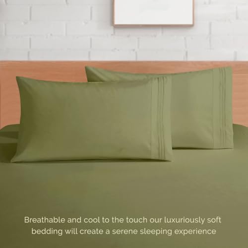 Elegant Comfort 4-Piece Bed Sheet Set - Luxury Bedding 1500 Premium Hotel Quality Microfiber, All Around Elastic 18-24 Inches Deep Fitted Sheet- Extra Deep Pocket Sheets, King, Sage Green