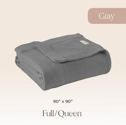 100% Organic Cotton Blanket - GOTS & Fairtrade Certified Organic Cotton Throw Blanket for Bed with a Heavy & Breathable Single Knit Weave - Great as Bedspread or Coverlet (Gray, Full/Queen)