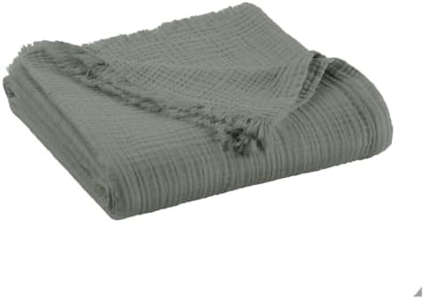 100% Cotton Organic Muslin Throw Blanket for Adults GOTS & Fairtrade Certified Organic Cotton - Couch Living Room and Bedroom Decor - 4 Layer Super Soft and Cozy (Shadow, Large Throw)