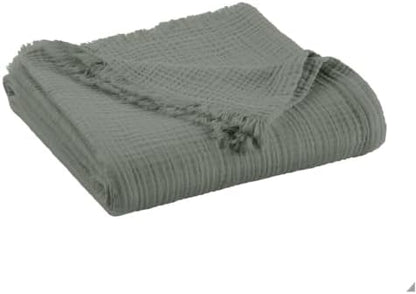 100% Cotton Organic Muslin Throw Blanket for Adults GOTS & Fairtrade Certified Organic Cotton - Couch Living Room and Bedroom Decor - 4 Layer Super Soft and Cozy (Shadow, Throw)