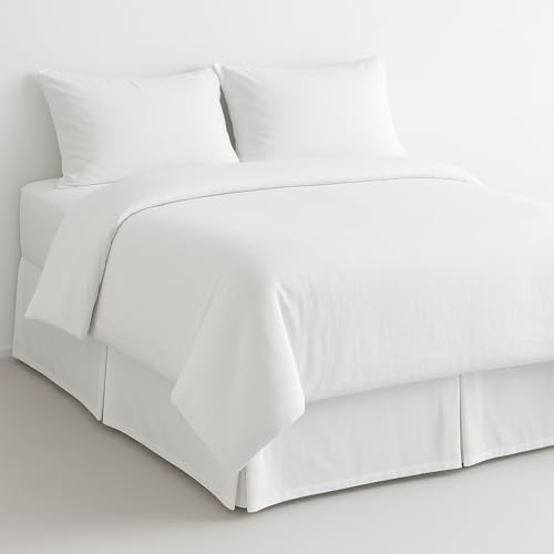 Mattress-Homes Luxury Box Pleated Bed Skirt Split Corners Platform Style Easy Fit Fade & Wrinkle Resistant with Tailored Drop 21 Inch (Queen, White)