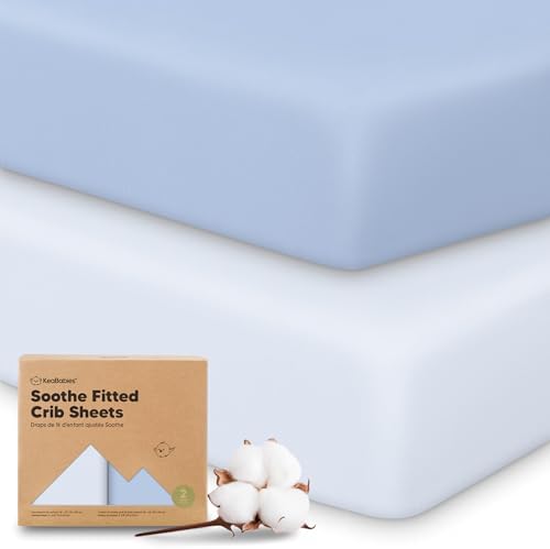 KeaBabies 2pk Organic Cotton Crib Sheets for Boys Girls 52x28, Blue Flax