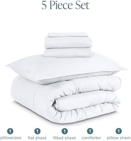 Bare Home Bedding Set 5 Piece Comforter & Sheet - Twin XL - Goose Down Alternative - Ultra-Soft 1800 Premium Bed Set (Twin XL, White/White)