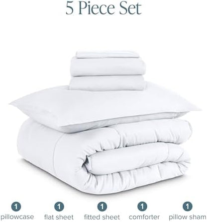 Bare Home Bedding Set 5 Piece Comforter & Sheet - Twin XL - Goose Down Alternative - Ultra-Soft 1800 Premium Bed Set (Twin XL, White/White)