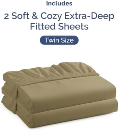 CGK Linens 2 Pack Extra Deep Twin Fitted Sheets - Khaki