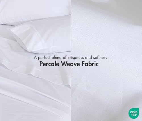 ZOYER 100% Cotton Sheets – Twin Size Percale Bedding, Cooling & Breathable, Durable with a Crisp, Soft & Comfortable Feel, 16" Deep Pocket, 3-Piece Set, Bright White