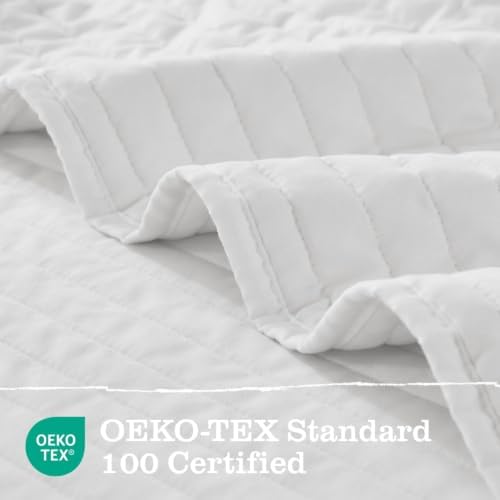 DOWN HOME King Quilt Bedding Set with Shams, Vintage Washed Soft Quilted Blanket Thin Comforter Lightweight Bedspread Coverlet Bed Cover, Brushed Microfiber Stripe Stitching, Snow White, 104"x90"