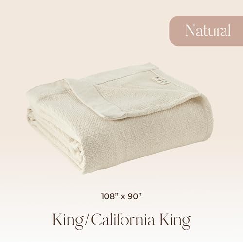 100% Organic Cotton Blanket - GOTS & Fairtrade Certified Organic Cotton Throw Blanket for Bed with a Heavy & Breathable Single Knit Weave - Great as Bedspread or Coverlet (Natural, King/Cal King)
