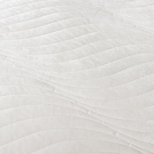 HoneiLife Quilt Set Queen Size - Velvet Quilt Sets 3-Pieces, Stripe Bedspread for Queen Beds, Queen Quilt Bedding Sets All Season Quilts- Nature White