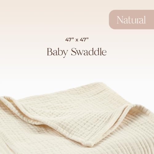 100% Cotton Organic Muslin Baby Swaddle Blanket GOTS & Fairtrade Certified Organic Cotton - Couch Living Room and Bedroom Decor - 4 Layer Super Soft and Cozy (Natural, Baby)
