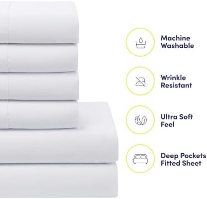 Sweet Home Collection 7 Piece Comforter Set Bag Solid Color All Season Soft Down Alternative Blanket & Luxurious Microfiber Bed Sheets, White, Queen