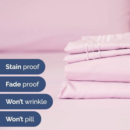 Flex Top Split Head King 4 Piece Sheet Set - Soft & Breathable - Light Pink