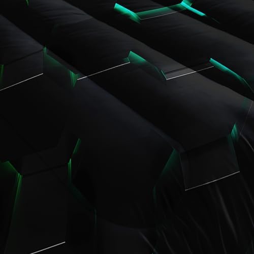 Geometric Green Black Neon Comforter Set,Light Honeycomb 3 Piece Bedding Set King for Teen Boys,Modern Bedding Quilt Set Geometry Decor,Microfiber Lightweight 1 Comforter 2 Pillowcases All Season