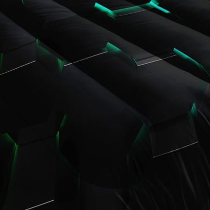 Geometric Green Black Neon Comforter Set,Light Honeycomb 3 Piece Bedding Set King for Teen Boys,Modern Bedding Quilt Set Geometry Decor,Microfiber Lightweight 1 Comforter 2 Pillowcases All Season