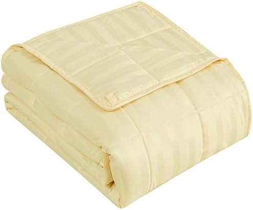Weighted Blanket for Adults (15 lbs, 48" x 72", Mustard yellow Stripes) Heavy Blanket for Sleeping Perfect for 160-180 lbs, Twin Size Breathable Blanket with Premium Glass Bead, Machine Washable