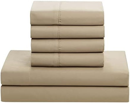 Sweet Home Collection 7 Piece Comforter Set Bag Solid Color All Season Soft Down Alternative Blanket & Luxurious Microfiber Bed Sheets, Taupe, Twin XL