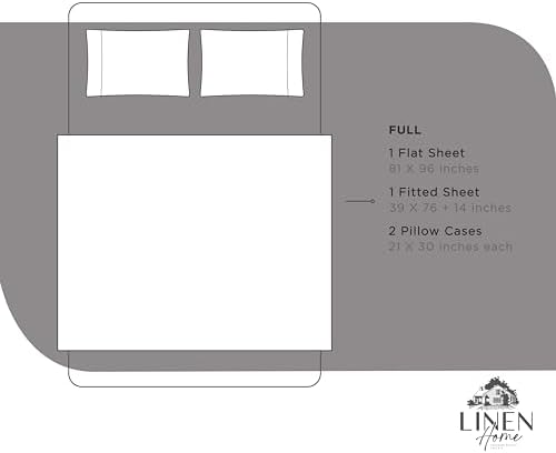 Linen Home Full Size 100% Cotton Percale Sheets, 4 Pc Cooling Set Charcoal