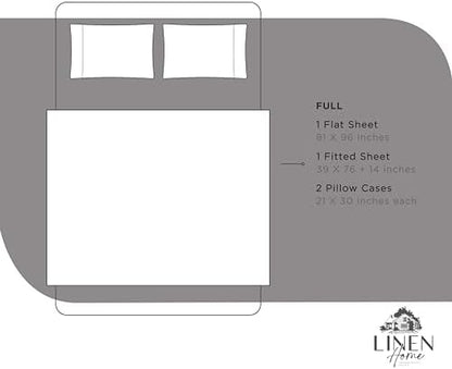 Linen Home Full Size 100% Cotton Percale Sheets, 4 Pc Cooling Set Charcoal