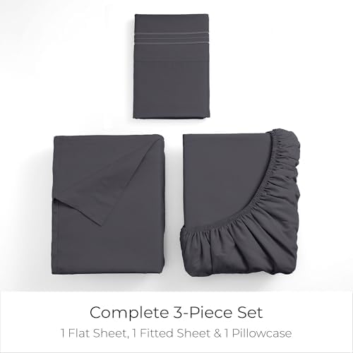 Mellanni Iconic 3-Piece, Ultra Soft Sheet Set (Twin XL, Charcoal)