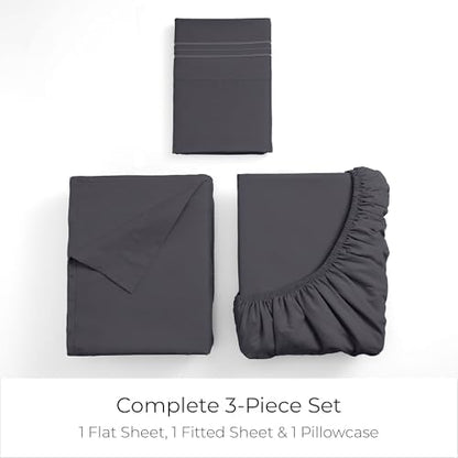 Mellanni Iconic 3-Piece, Ultra Soft Sheet Set (Twin, Charcoal)