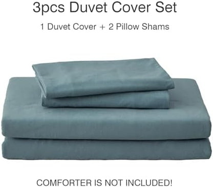 PURE ERA Jersey Knit Duvet Cover Set Solid Cerulean Blue California King
