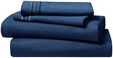 Clara Clark Bed Sheets, Premier 1800 Series 4 Piece Bed Sheet Set, Deep Pocket, Wrinkle, Fade, Stain Resistant, Luxury Soft Bedding Sheets & Pillowcases, Twin-XL, Navy Blue