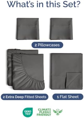Extra Deep Pocket Split King Sheet Set - Breathable & Cooling - Charcoal