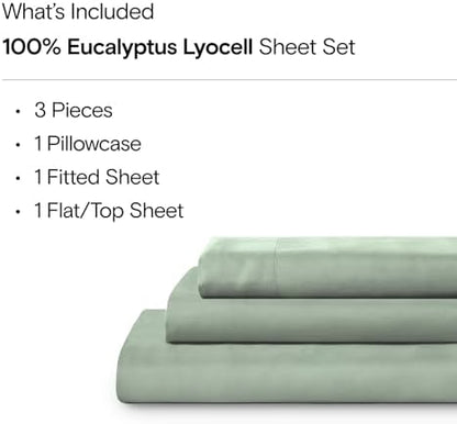 Sijo AiryWeight Tencel Sheet Set, 100% Lyocell Derived from Eucalyptus, Buttery Soft, Architectural Digest Best Cooling Sheets Winner - 3pc - 1 Pillowcase 1 Fitted 1 Top (Sage, Twin XL)