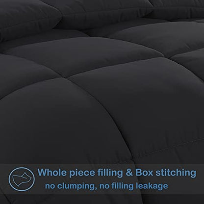 EASELAND Oversized King Down Alternative Comforter, Black, 98x116