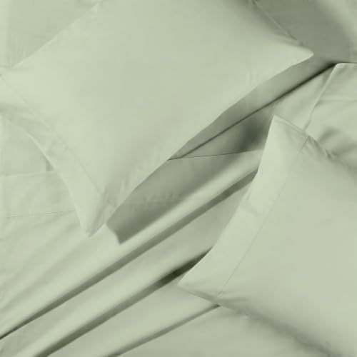 BIOWEAVES 100% Organic Cotton Sheets, 300 Thread Count 3-Piece GOTS Certified Bed Sheet Set Fits Mattress Upto 17" Deep Pocket, Soft & Silky Sateen Weave (Twin XL, Pastel Green)