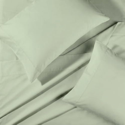 BIOWEAVES 100% Organic Cotton Sheets, 300 Thread Count 3-Piece GOTS Certified Bed Sheet Set Fits Mattress Upto 17" Deep Pocket, Soft & Silky Sateen Weave (Twin XL, Pastel Green)